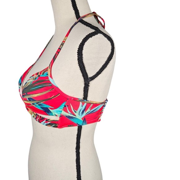PINK By Victoria's Secret Wrap Front Bikini Top, Red Tropical, Small - Picture 3 of 14